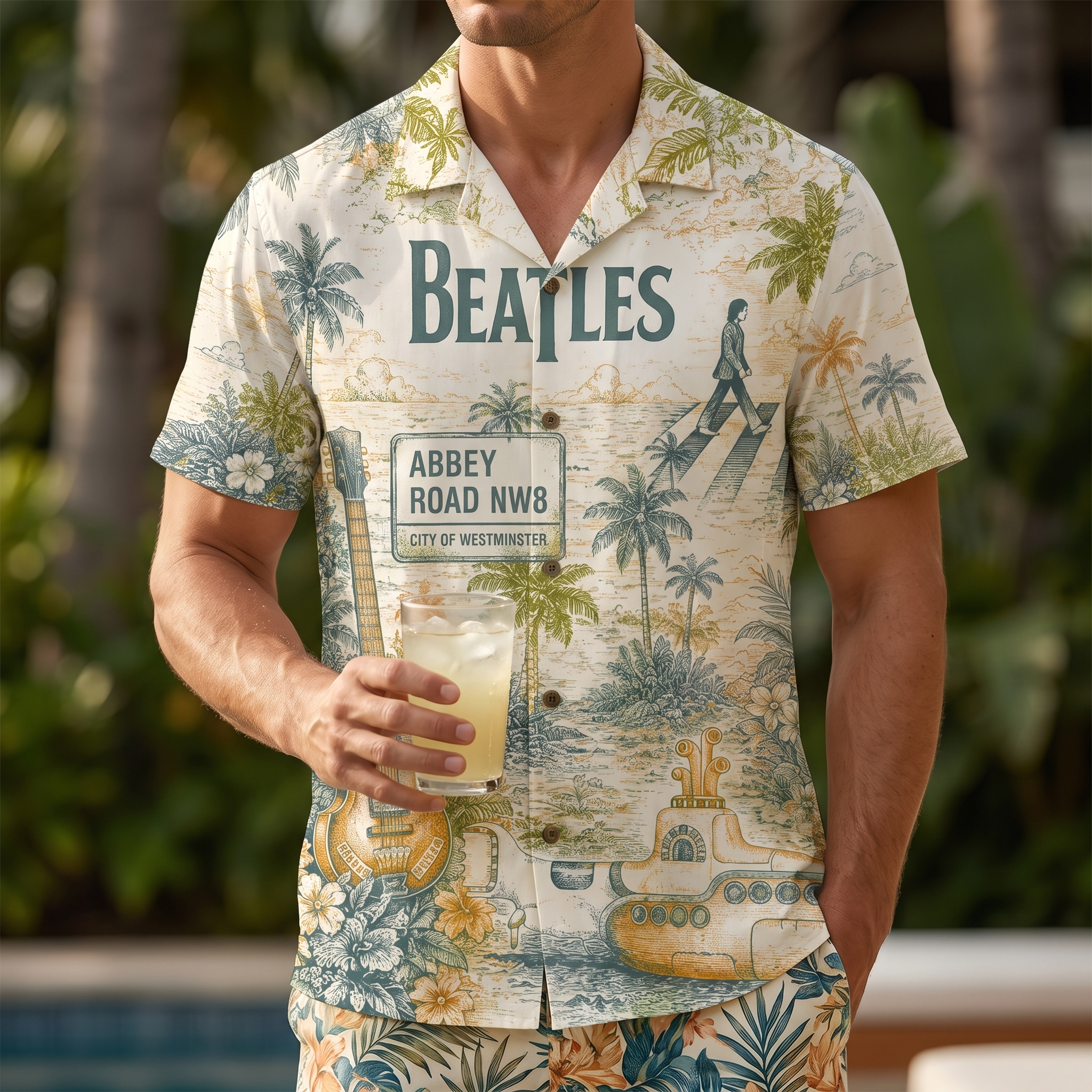 The Beatles Abbey Road Submarine Toile Hawaiian Shirt – Unisex Vintage Summer Button-Up QH