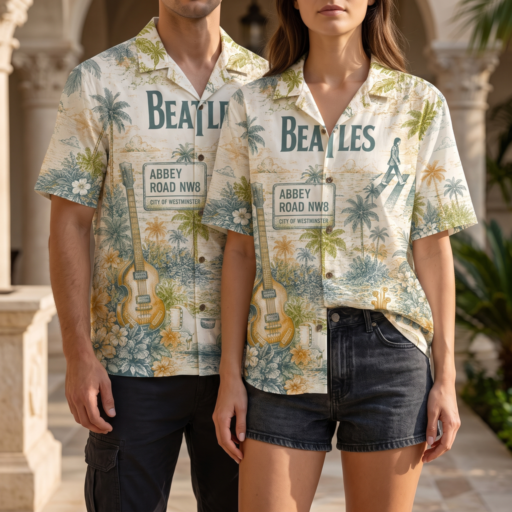 The Beatles Abbey Road Submarine Toile Hawaiian Shirt – Unisex Vintage Summer Button-Up QH