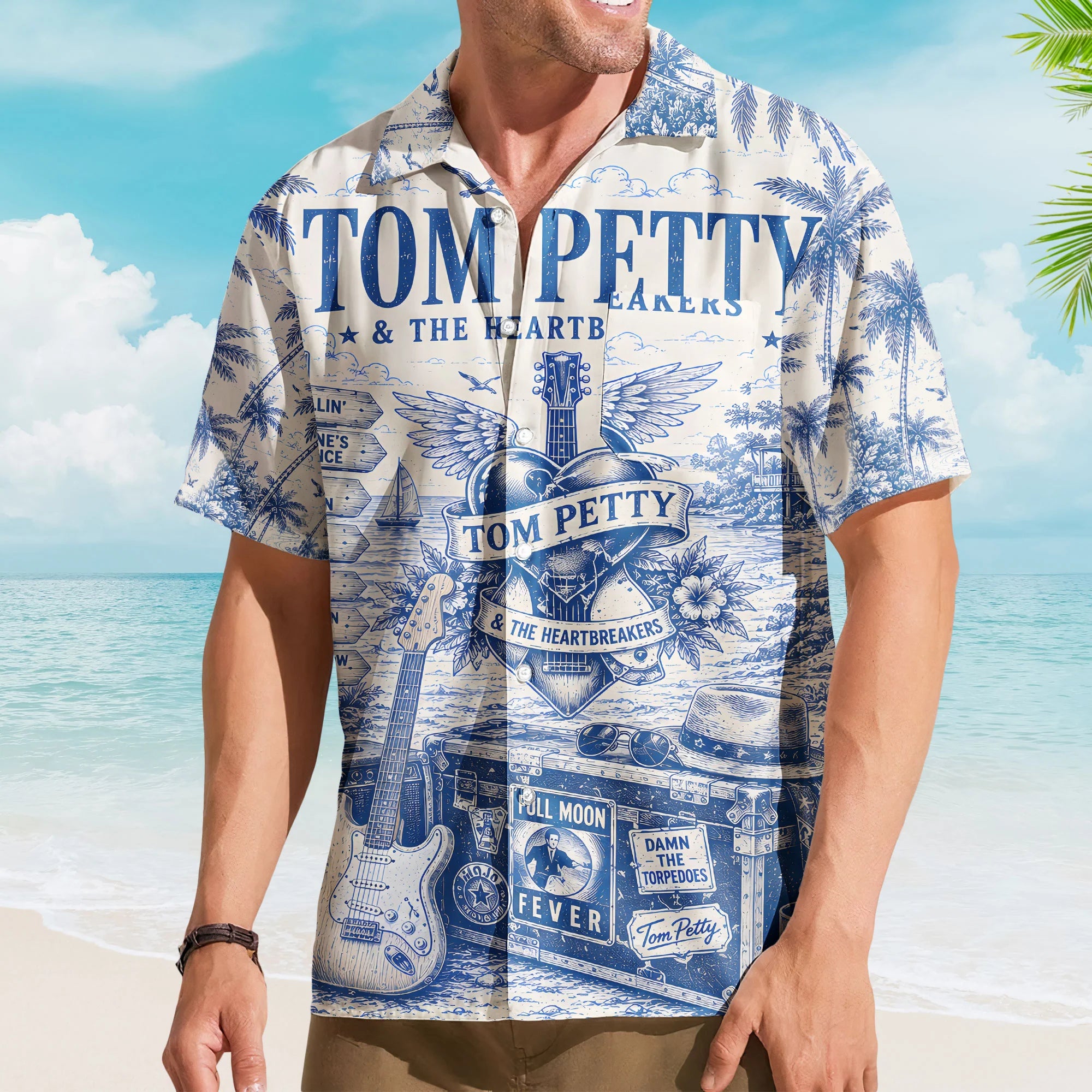 Tom Petty Ocean Scene Hawaiian Shirt – Unisex Heartbreakers Fan Gift Button-Up