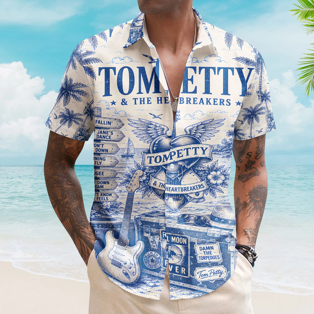 Tom Petty Ocean Scene Hawaiian Shirt – Unisex Heartbreakers Fan Gift Button-Up
