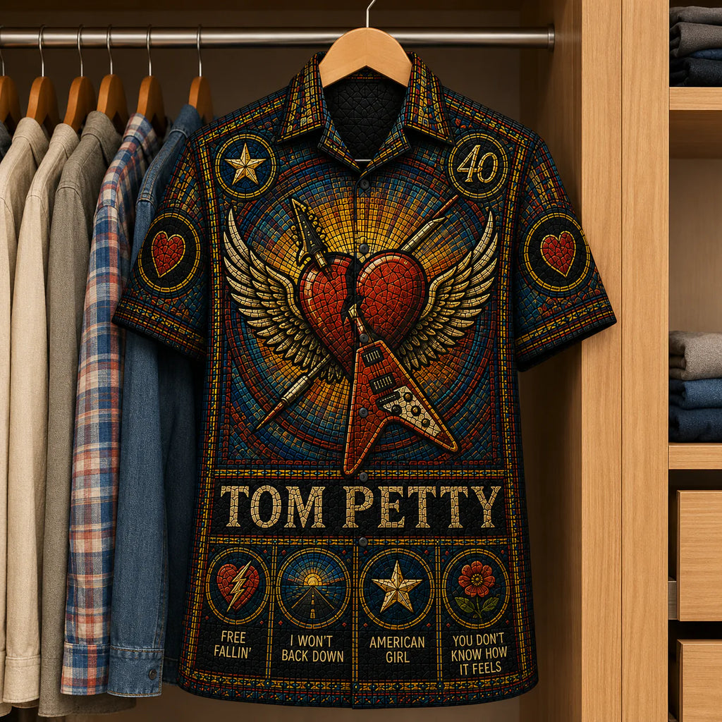 Tom Petty Stained Glass Hawaiian Shirt – Unisex Rock Fan Button-Up