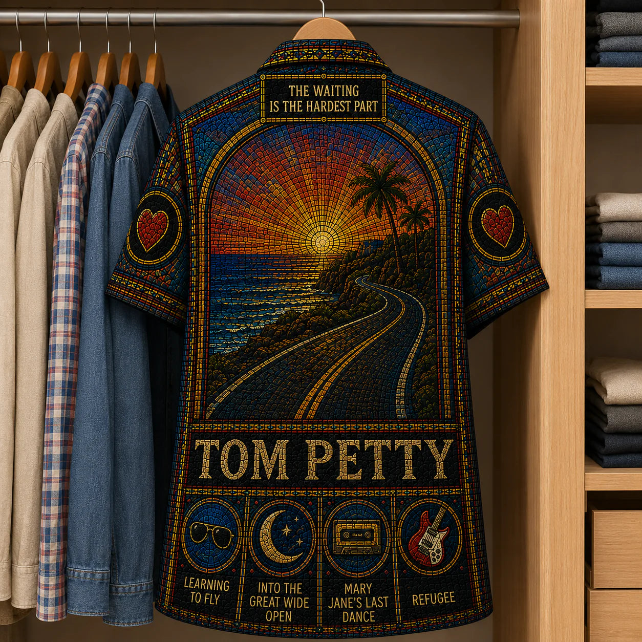 Tom Petty Stained Glass Hawaiian Shirt – Unisex Rock Fan Button-Up
