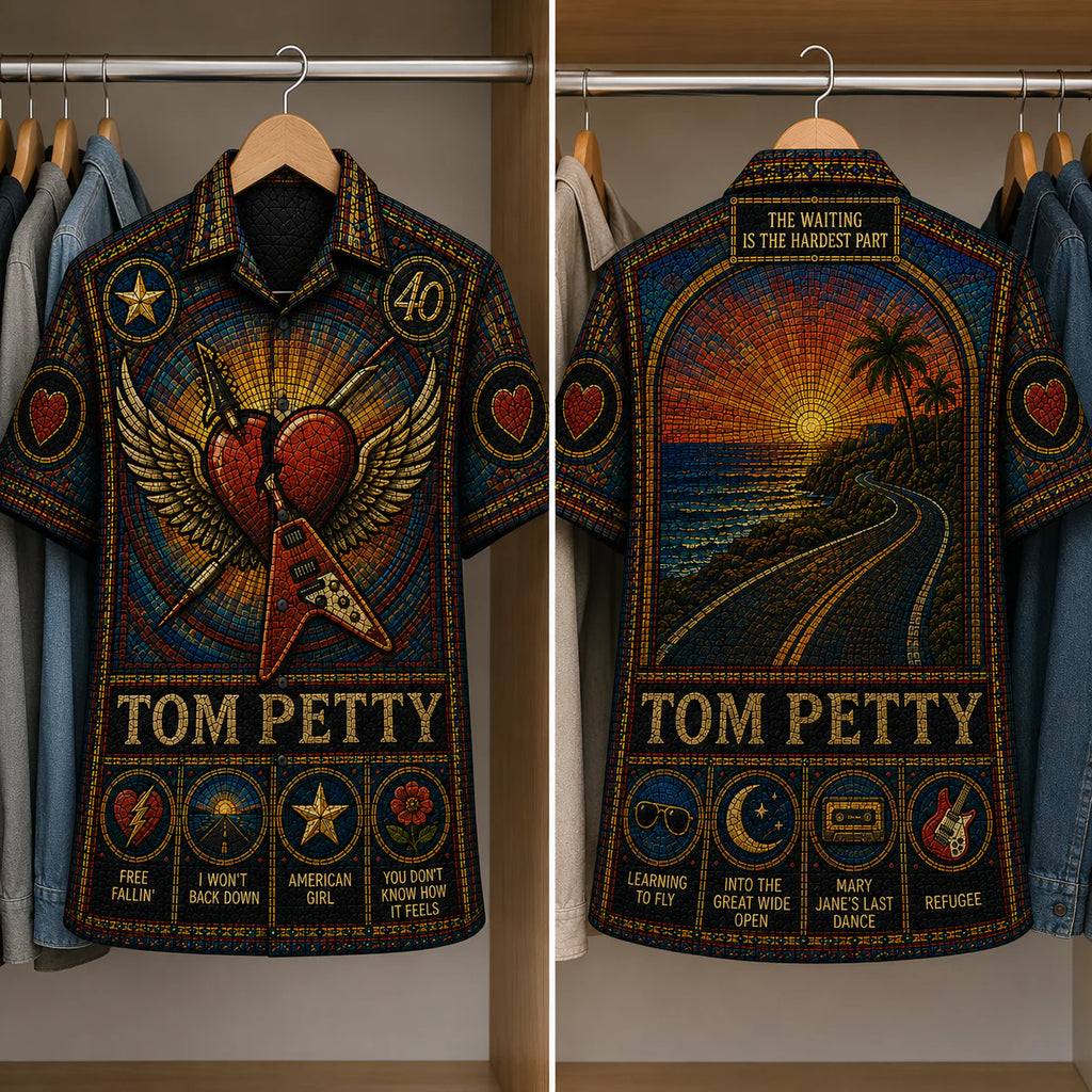 Tom Petty Stained Glass Hawaiian Shirt – Unisex Rock Fan Button-Up